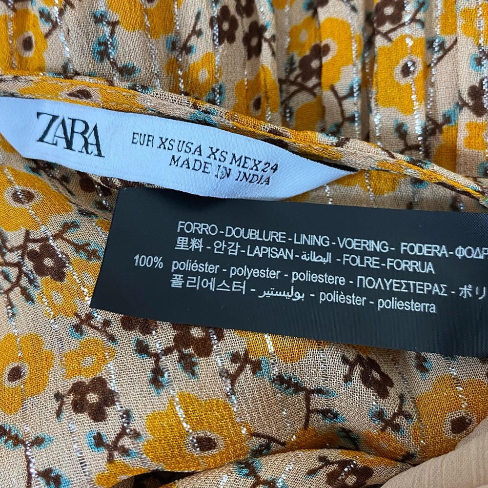 ZARA Floral Embroidered Long Sleeve Mini Dress Mustard Yellow - XS - Picture 16 of 16
